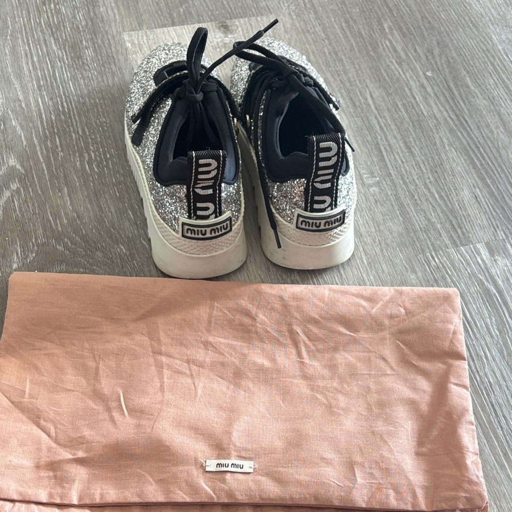 Authentic Miu Miu Glitter Sneakers with Black Accents